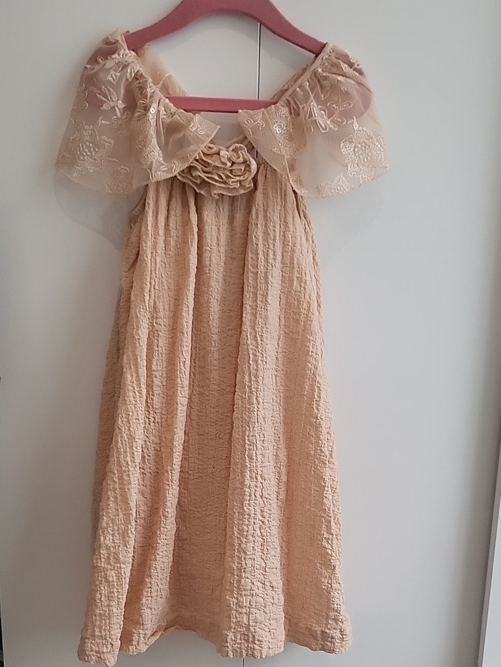 Zara Girls Peach Floral Off-Shoulder Dress